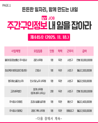 주간구인정보 내 일을 JOB아라 제445호 (2025.11.18.)