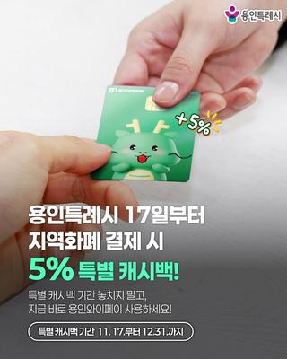 [용인소식] 용인와이페이 특별지원 캐시백 5% 지급