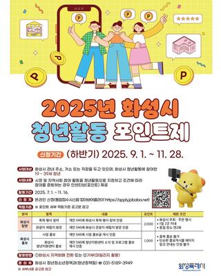 2025년 화성시 청년활동 포인트제 하반기 신청 안내