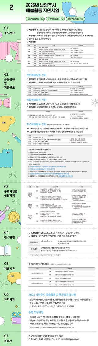남양주예술인은 주목! 2026 남양주시 예술활동 지원사업 통합공모
