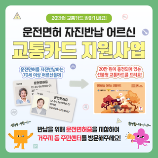 ⭐20만 원 충전⭐운전면허 자진반납 어르신을 위한 교통카드 지원사업
