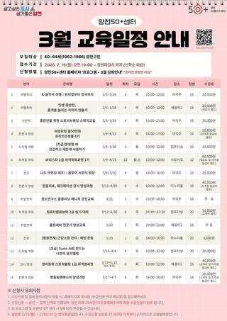 양천50플러스센터 2026년 3월 강좌 수강생 모집