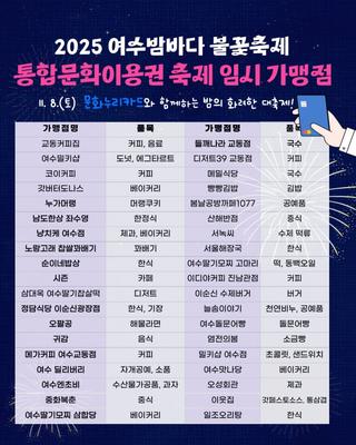 「2025여수밤바다불꽃축제」통합문화이용권 임시 가맹점 안내