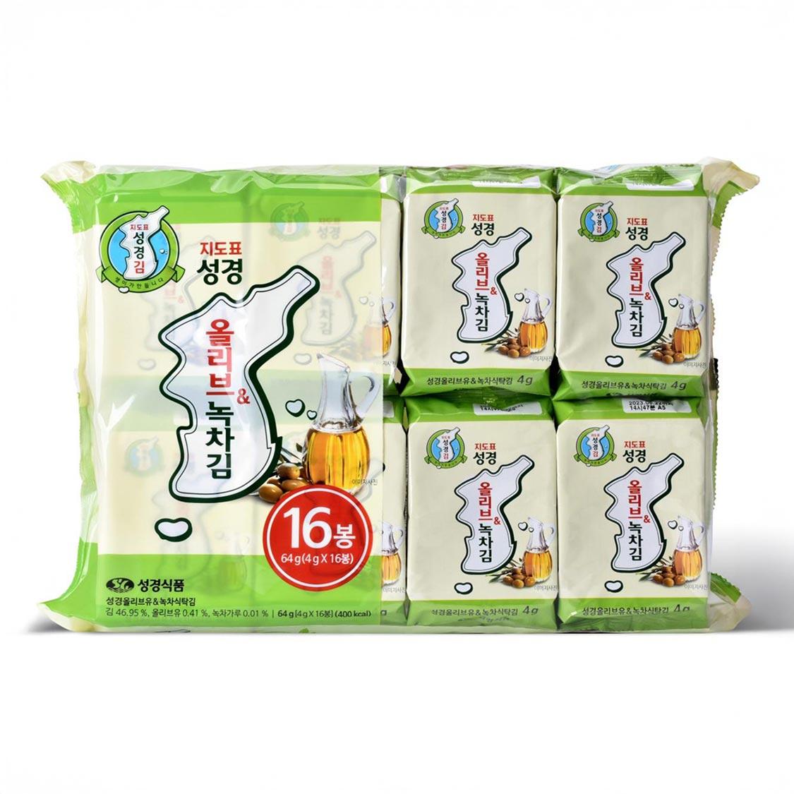 지도표 성경김_올리브&녹차식탁김 4g × 16봉 × 8봉 (128봉/1BOX)