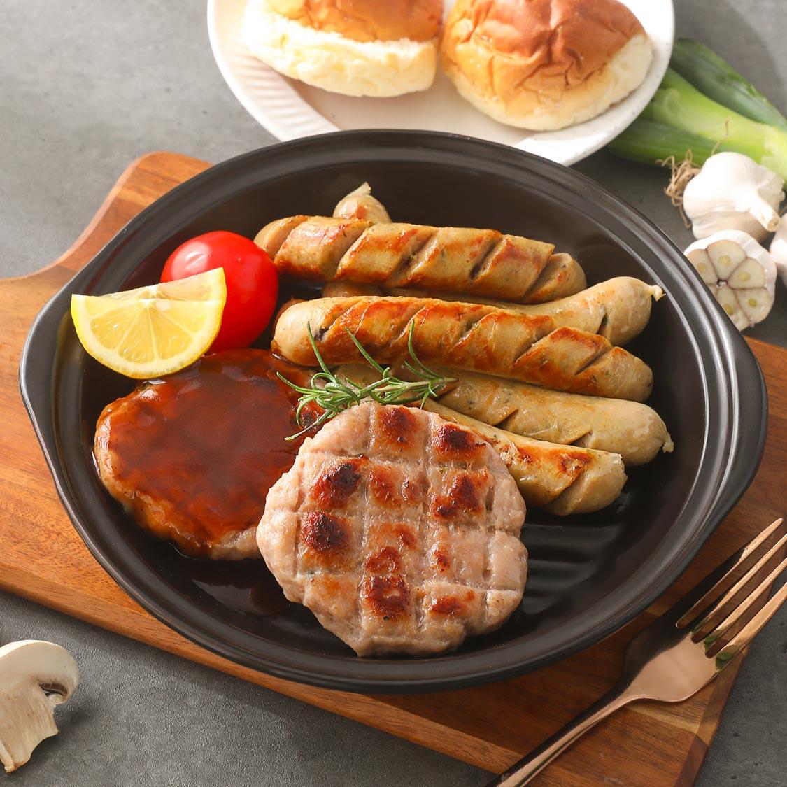 백오겹500g+흑돼지 앞다리살500g+흑돈떡갈비200g+흑돈소세지250g+멜젓소스40g