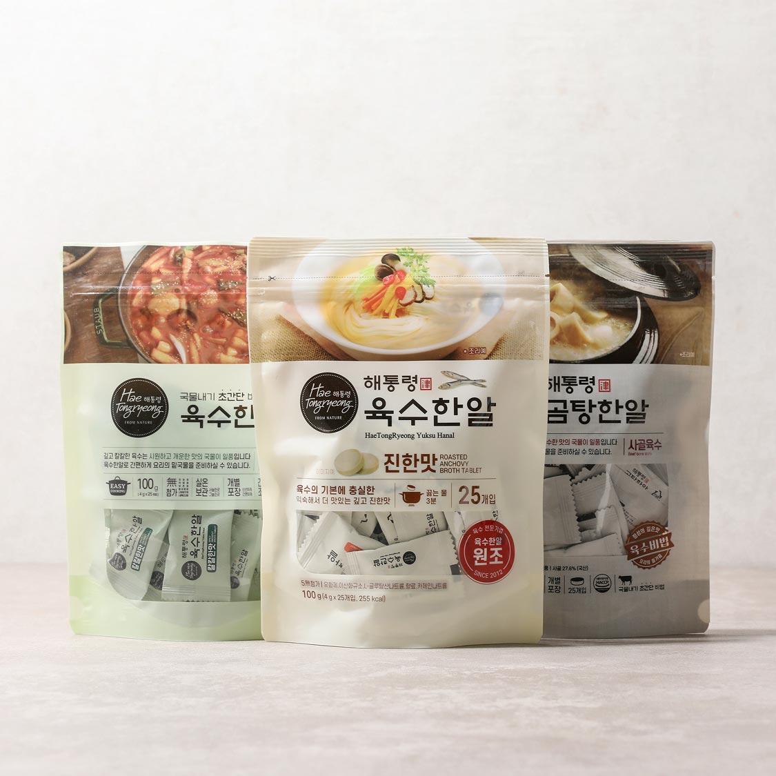 [EVENT] 해통령 시그니처 육수세트 25개입 × 3봉 + 육수명장 사골맛 1팩 추가 증정