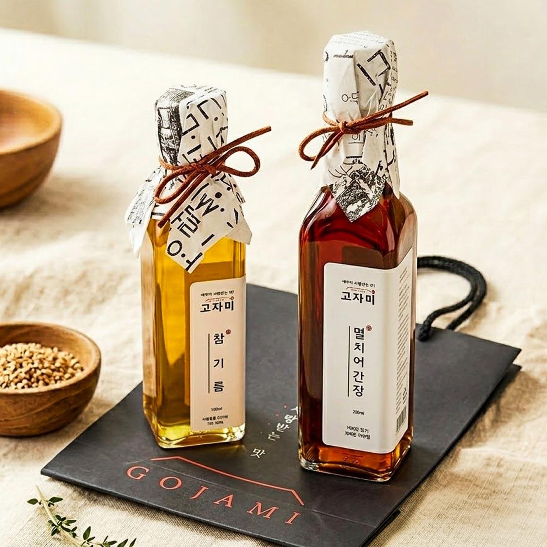 고자미선물세트(참기름180ml+멸치어간장250ml) (샘플용 통깨 30g 추가 증정)