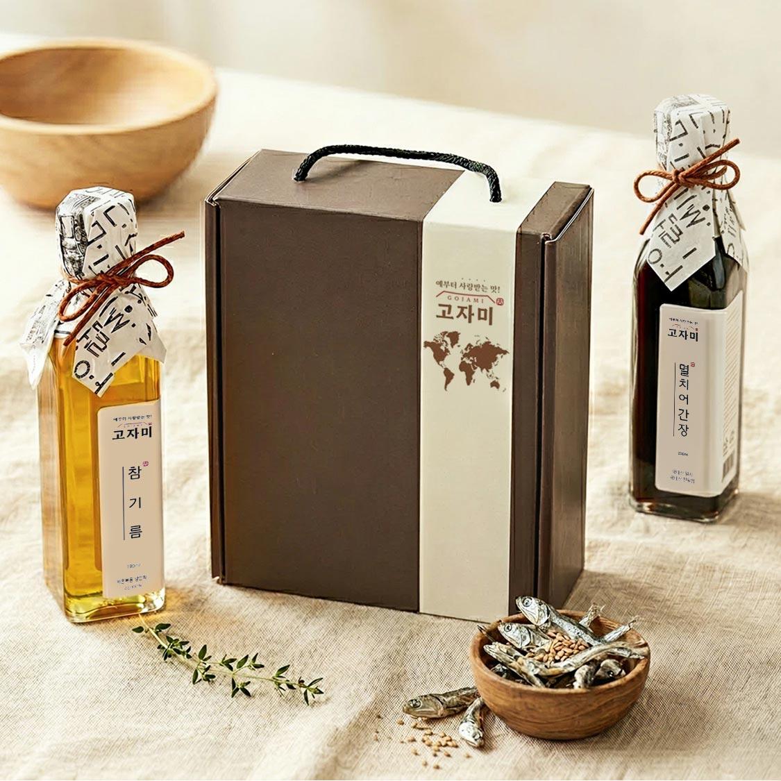 고자미선물세트(참기름180ml+멸치어간장250ml) (샘플용 통깨 30g 추가 증정)