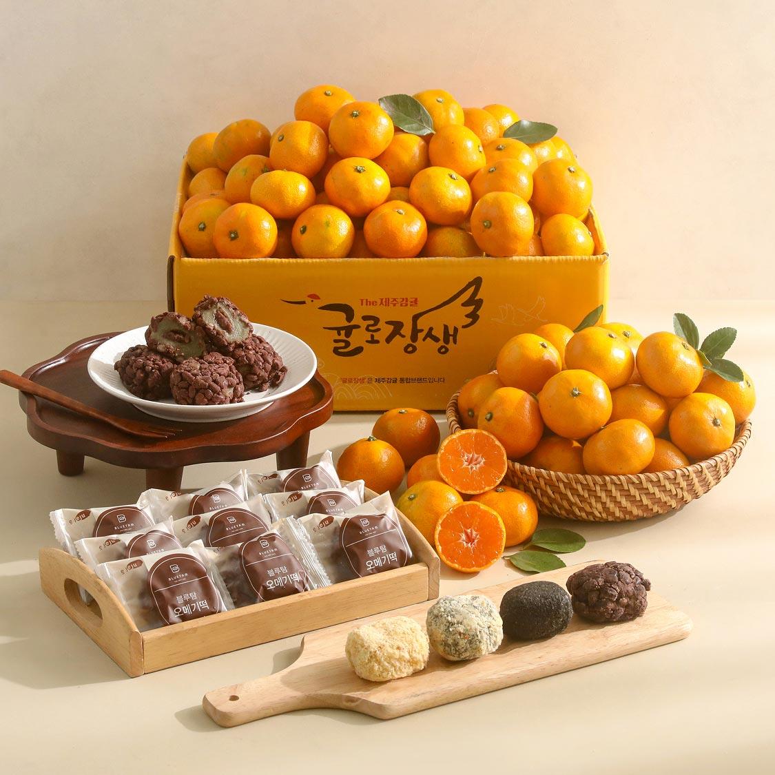 [연말한정! 감귤/오메기떡 개별 발송] 제주감귤 4kg (1박스)+오메기떡 20개 선물세트(택1)