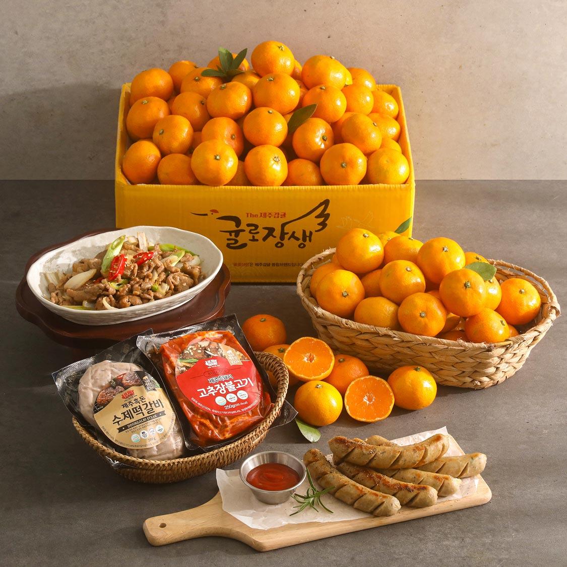 [연말한정! 감귤/흑돼지 개별 발송] 제주감귤 4kg (1박스)+흑돼지세트 950g