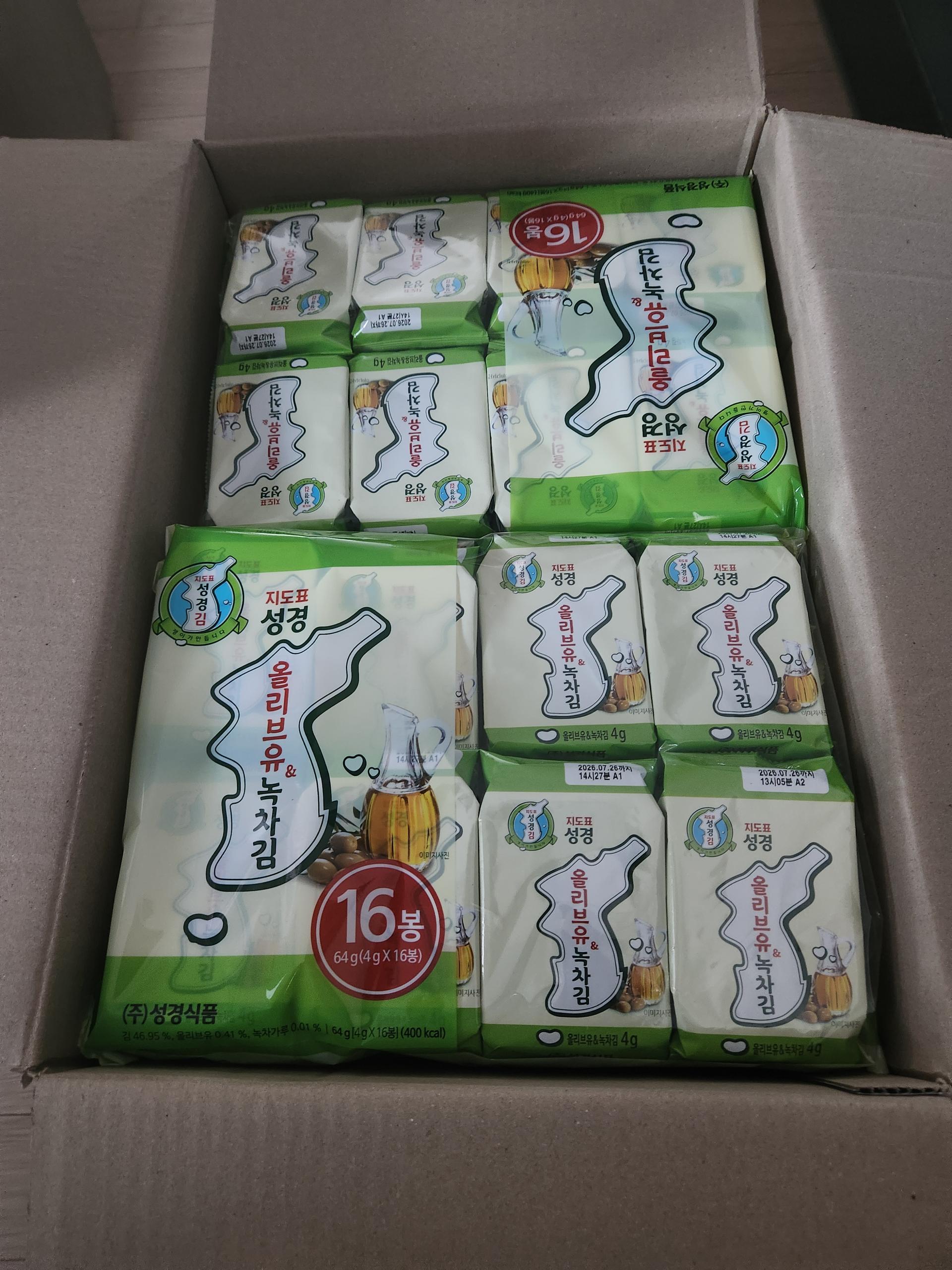 지도표 성경김_올리브&녹차식탁김 4g × 16봉 × 8봉 (128봉/1BOX)