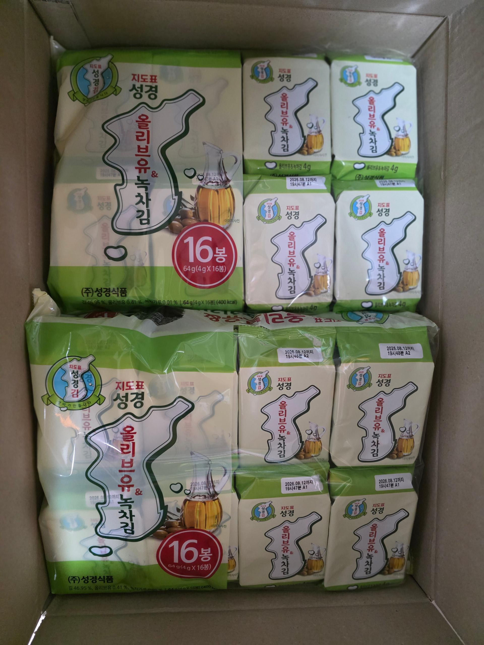 지도표 성경김_올리브&녹차식탁김 4g × 16봉 × 8봉 (128봉/1BOX)