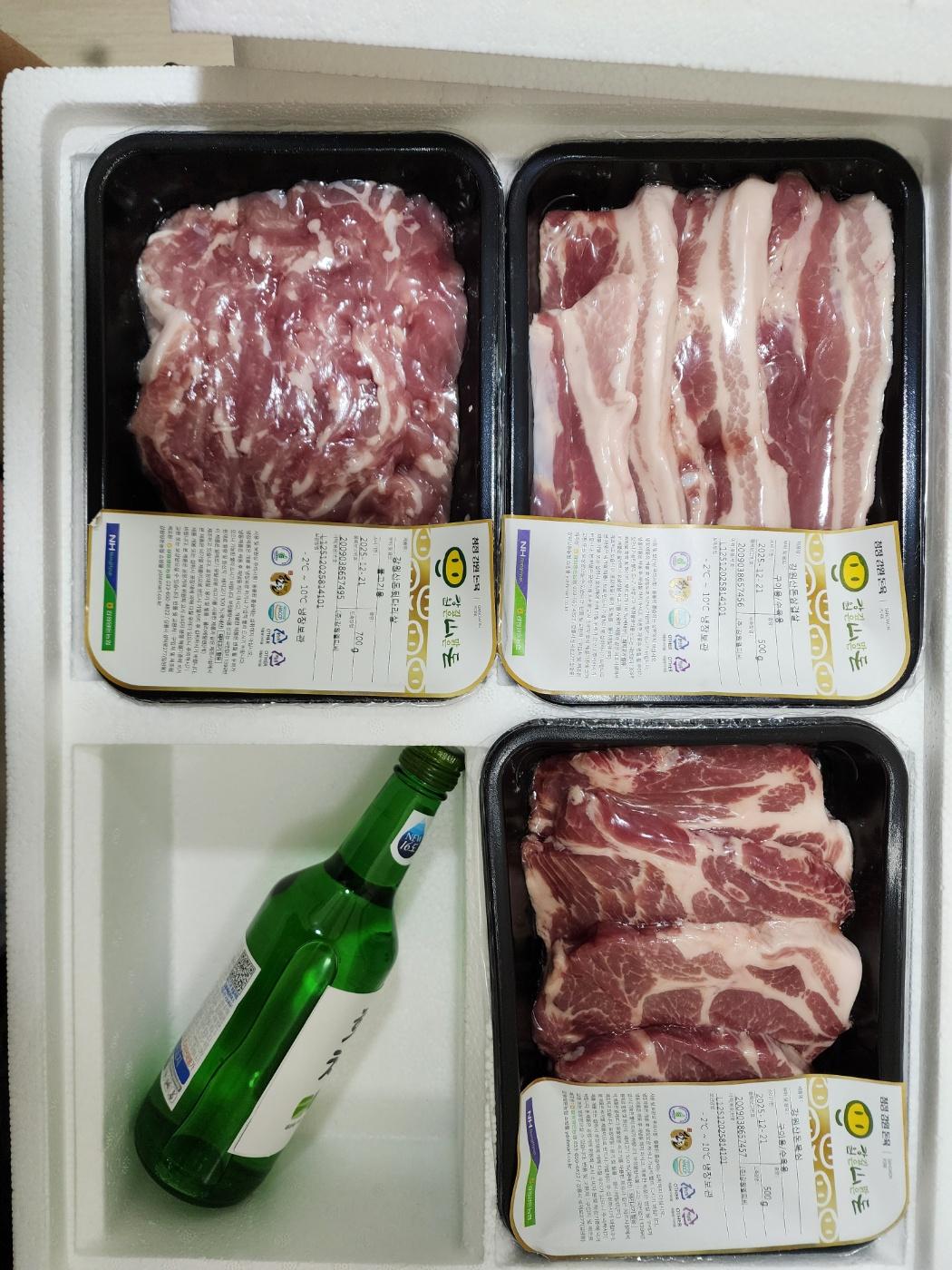 [EVENT] 강원산돈 돼지고기 선물세트 1.7kg + 마이라벨 부착 소주 추가 증정