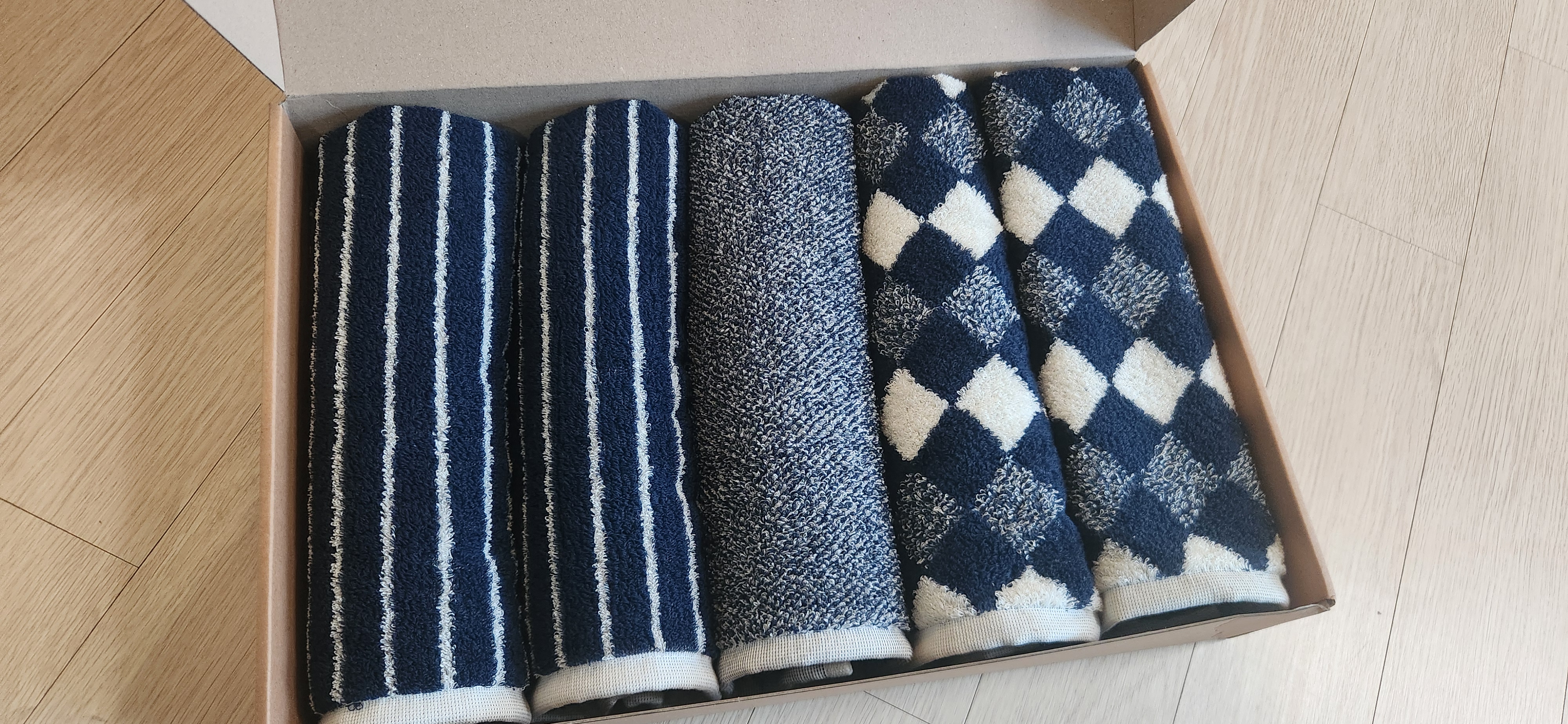 클라우망 60수코마사 선염 호텔수건 × 5장세트(+포장박스)