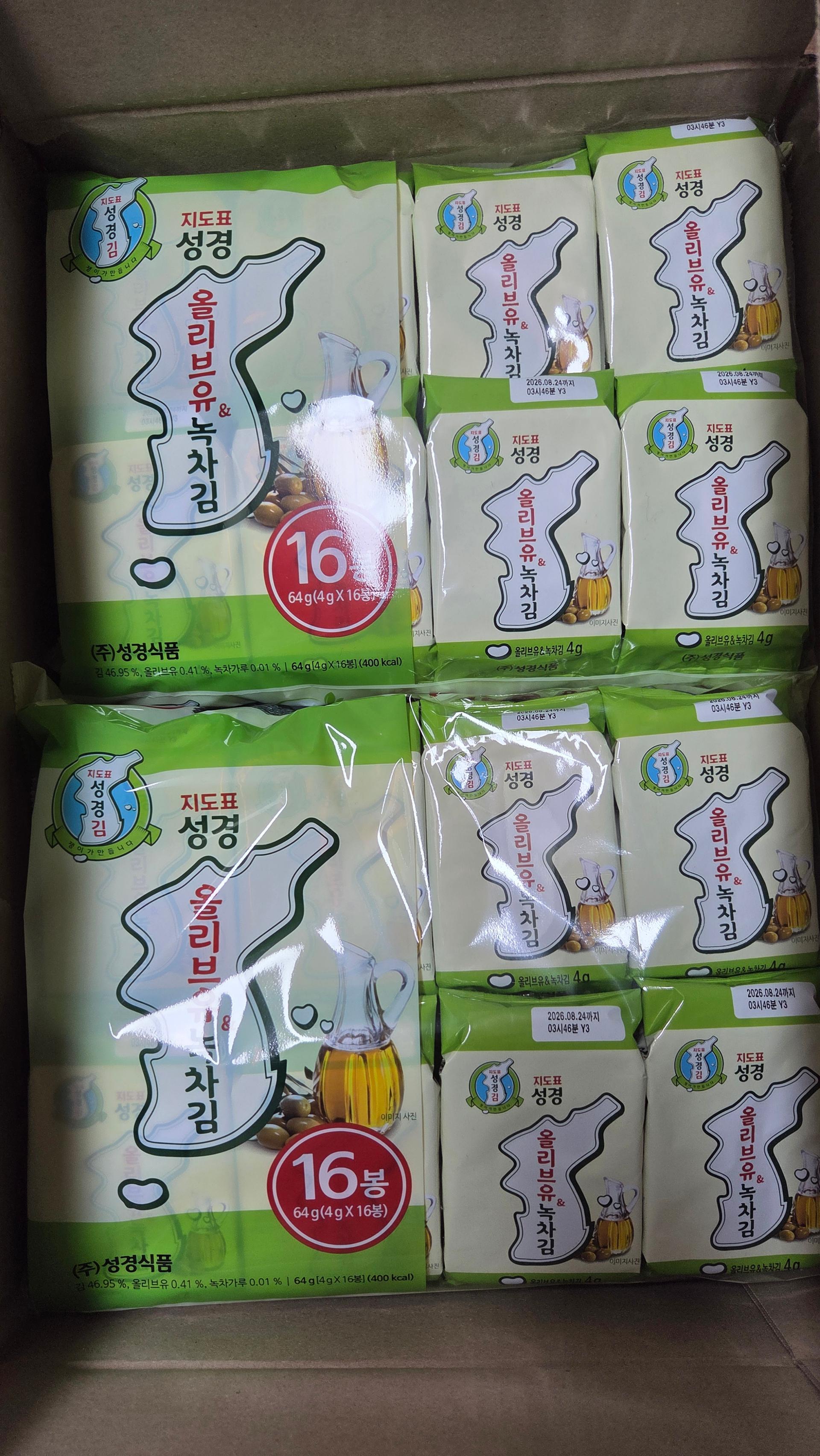 지도표 성경김_올리브&녹차식탁김 4g × 16봉 × 8봉 (128봉/1BOX)