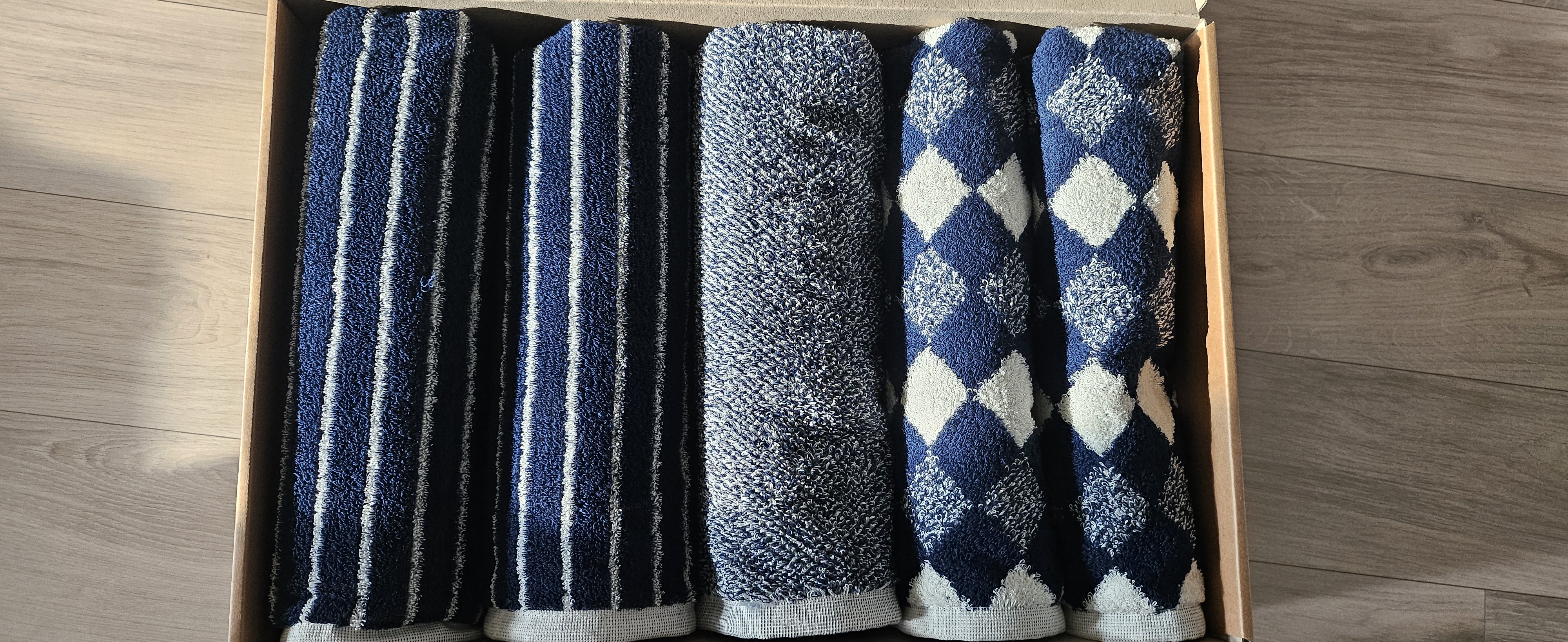 클라우망 60수코마사 선염 호텔수건 × 5장세트(+포장박스)