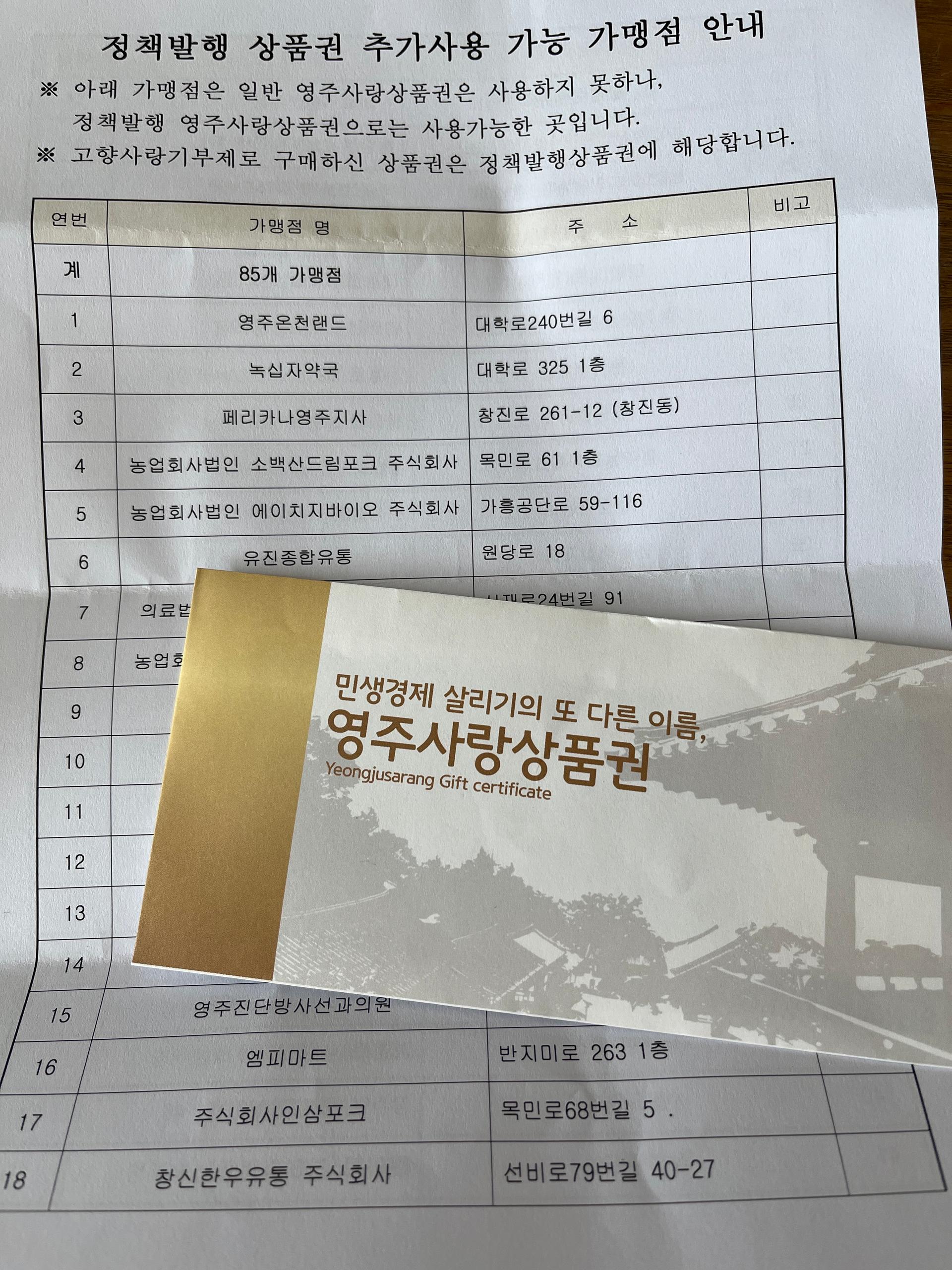 영주사랑상품권 3만원(1만원권 × 3매)