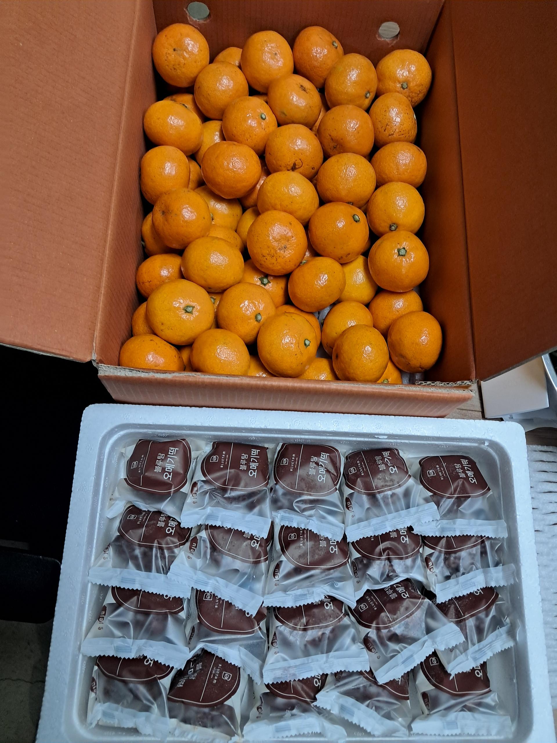 [연말한정! 감귤/오메기떡 ★분리발송★] 제주감귤 4kg (1박스)+오메기떡 20개 선물세트(택1)