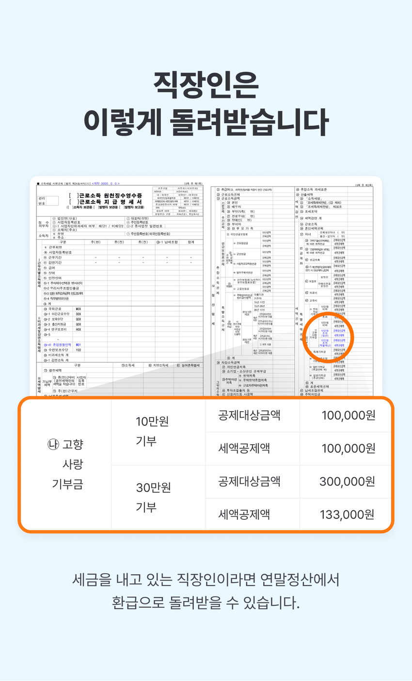 원천징수영수증에 표시되어있는 공제 금액 예시 이미지