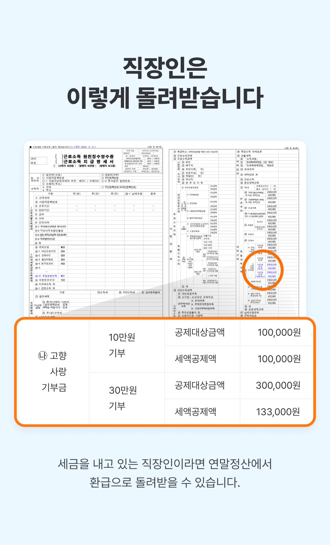 원천징수영수증에 표시되어있는 공제 금액 예시 이미지